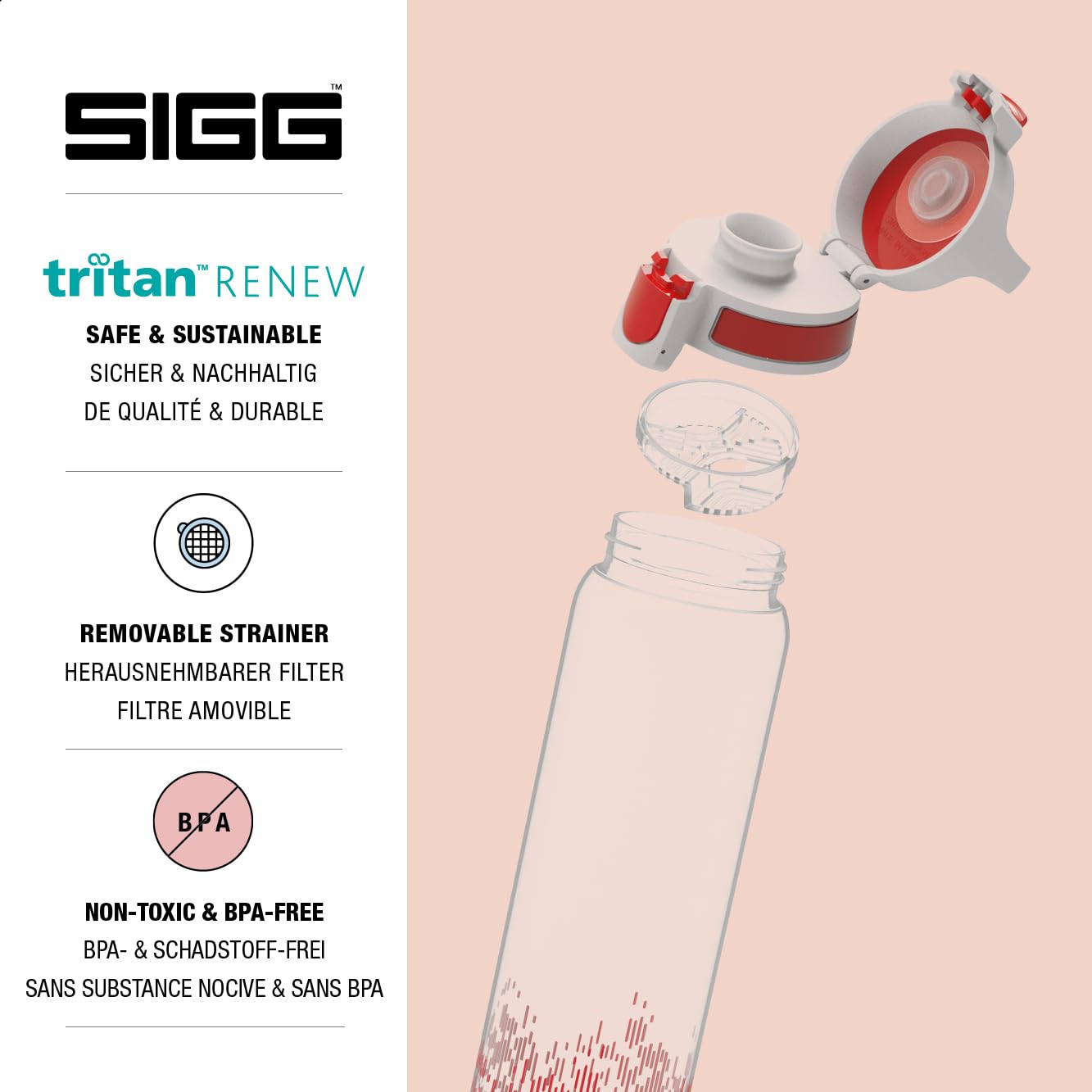 SIGG - Tritan Water Bottle - Total Clear ONE MyPlanet Red - Suitable For Carbonated Beverages - Dishwasher Safe - Leakproof - Lightweight - Scratch Resistant - BPA Free - 25 oz